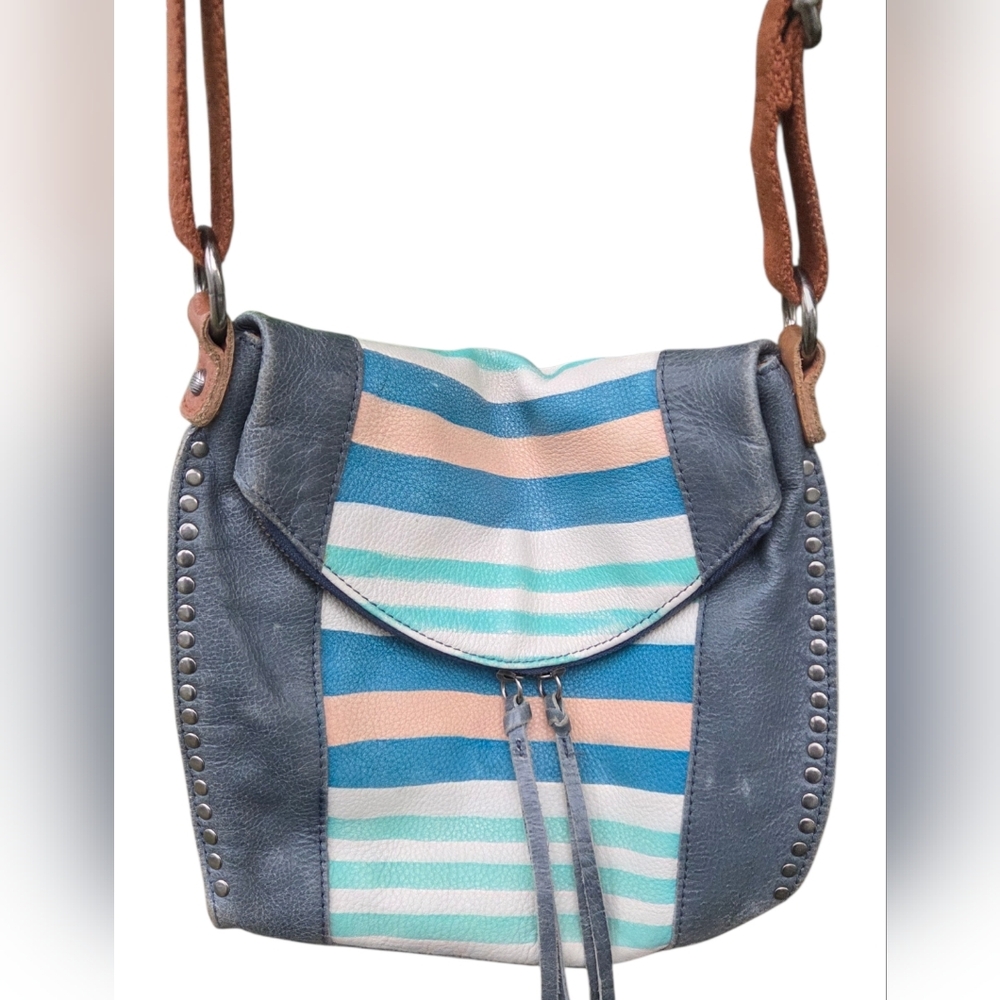 The Sak Silverlake Striped Leather Flap Crossbody Rivets Tumbled Leather BohoBag